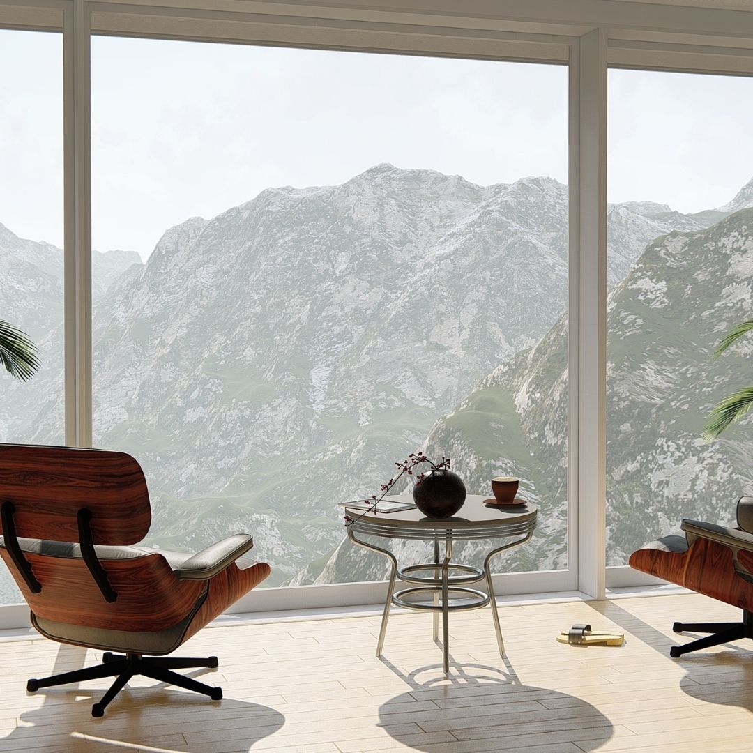 Large window overlooking mountainside