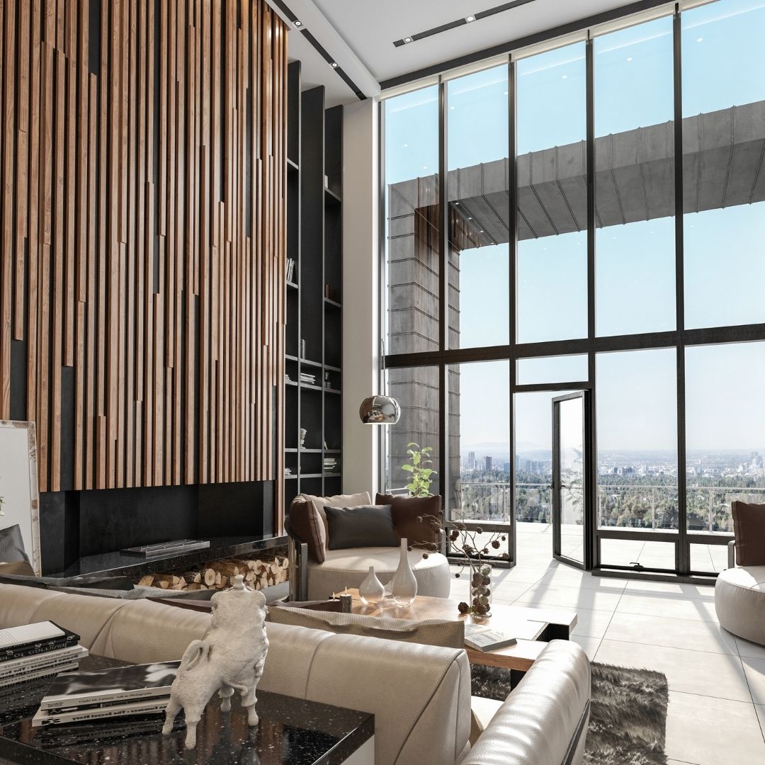 LIving room with modern large windows and aesthetic